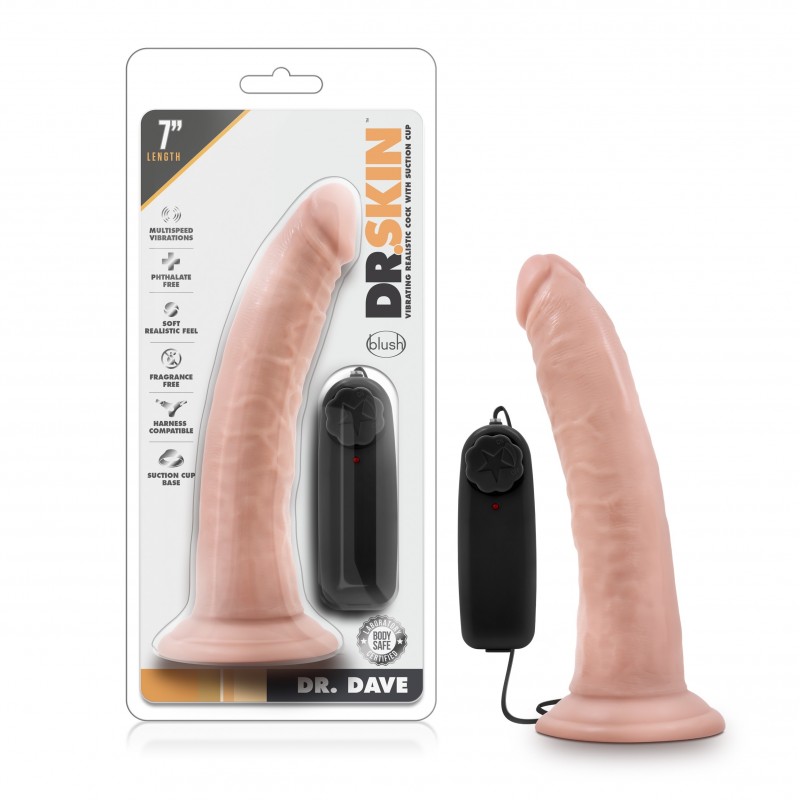 Dr. Skin - Dr. Dave - 7 Inch Vibrating Cock With Suction Cup - Flesh